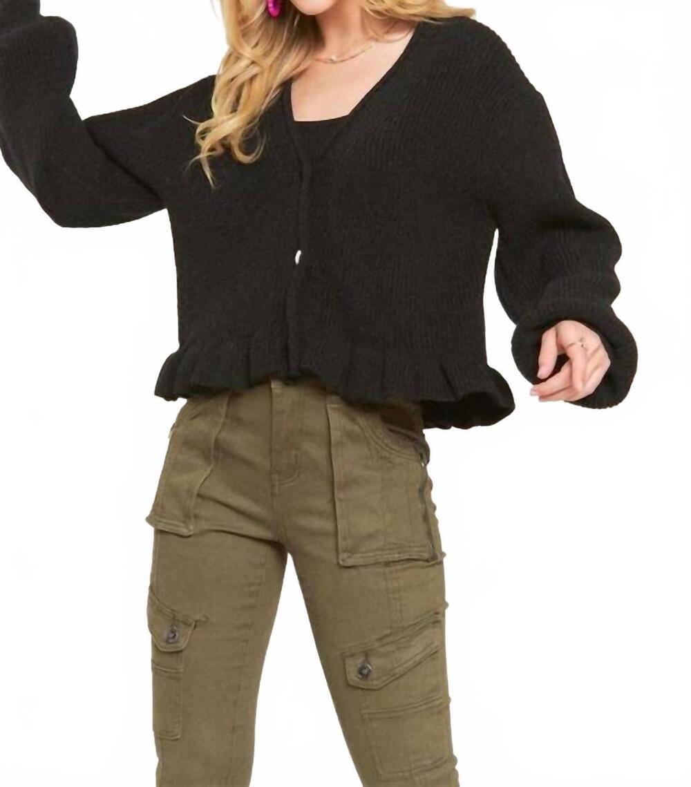 NEW ADORA puff sleeve button down sweater cardigan in black
